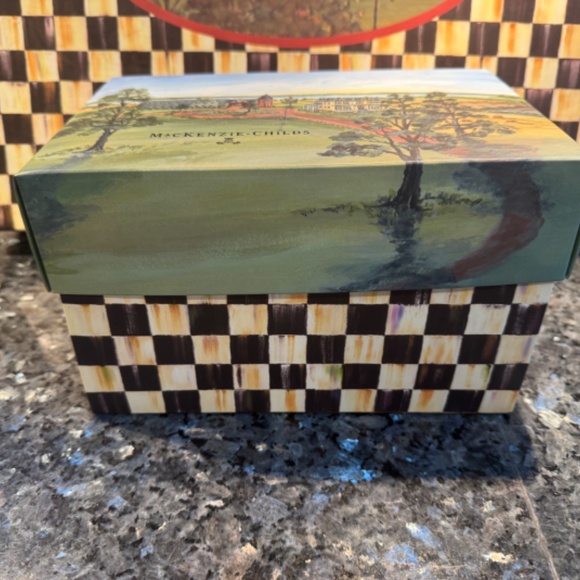 Mackenzie Childs Courtly Check Tea Kettle Ornament Rare HTF Mint in Gift Box - Picture 5 of 9